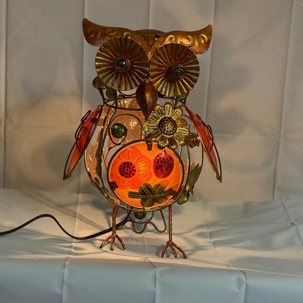 Metal‎ Owl Accent Lamp Whimsical Floral Details Decorative Night Light works